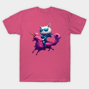 White cat on pink unicorn chicken T-Shirt